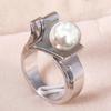 Huitan Unique Design Women Imitation Pearl Ring Gorgeous Wedding Party Luxury Accessories with Shiny CZ Lady Delicate Jewelry