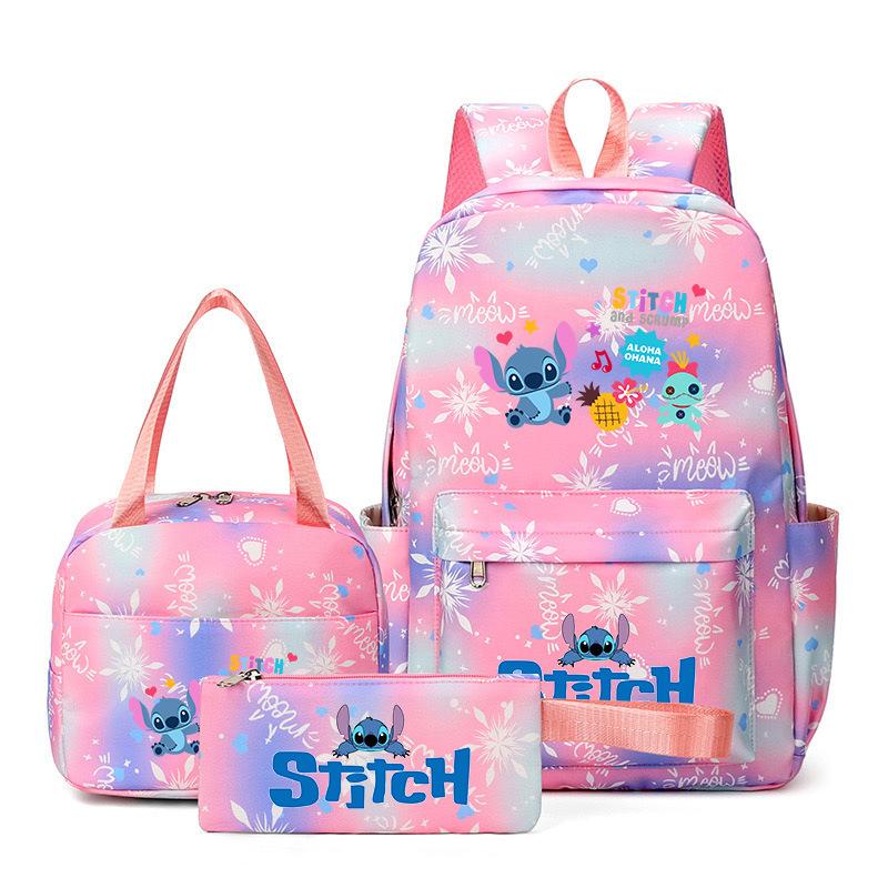 Stitch Three Piece Backpack for Male and Female Students, Campus Cartoon Printed Backpack, Outdoor Travel Large Capacity Bag