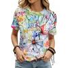 Summer soft light floral pattern round neck T-shirt