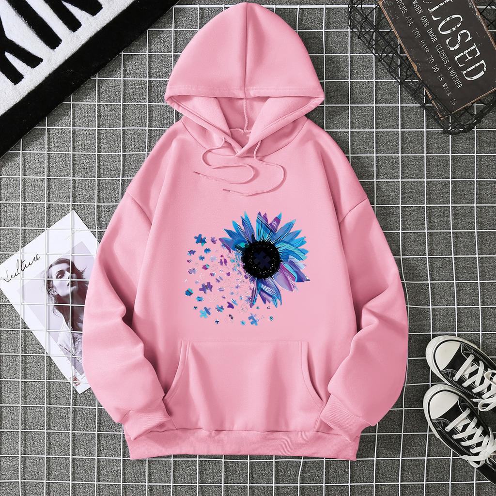 Sudadera con capucha holgada de manga larga con forro de terciopelo para otoño e invierno 7029
