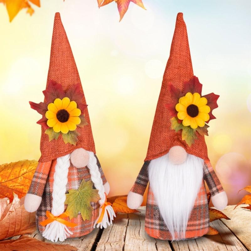 Thanksgiving Gnomes Decoration Plush Sunflower Handmade Tomtes Swedish Gnomes Tomtes Ornaments for Kitchen Tiered Tray