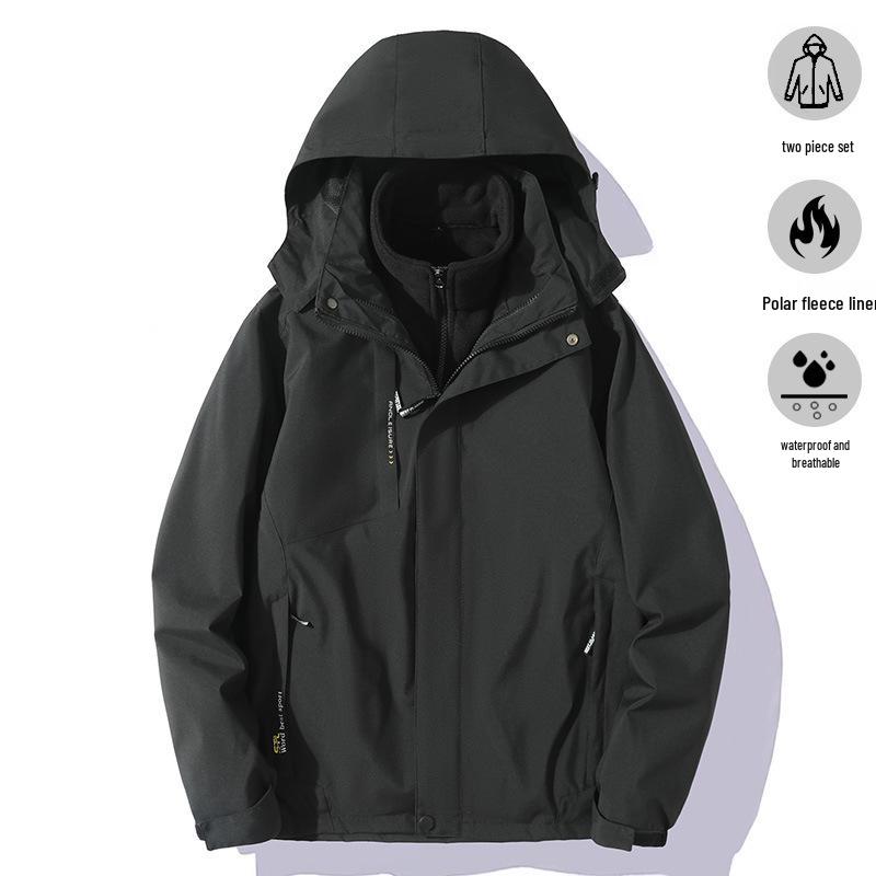 Couples' 3-in-1 Fleece-Lined, Windproof, Short-Sleeve Waterproof Jacket for Autumn/Winter Hiking & Workwear