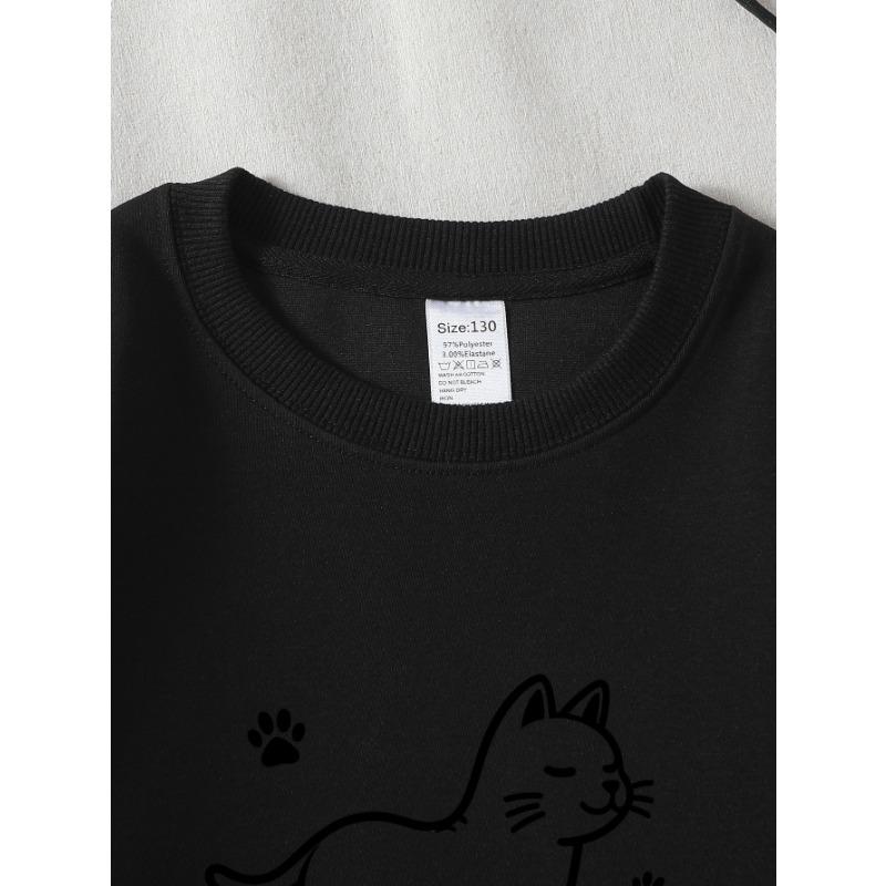 European Sizes Adorable Cat And Paw Prints Sweatshirt for Girls, Crew Neck, Autumn Winter, Long Sleeves, Variety of Colors for Young Girls.