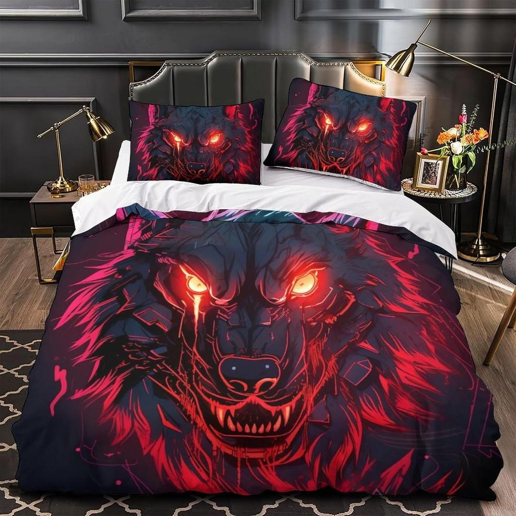 3D Printed Wolf Element Fashionable Down Duvet Cover, Ultra-fine Fiber Bedding Set, Children's and Adult Zipper Down Duvet Cover