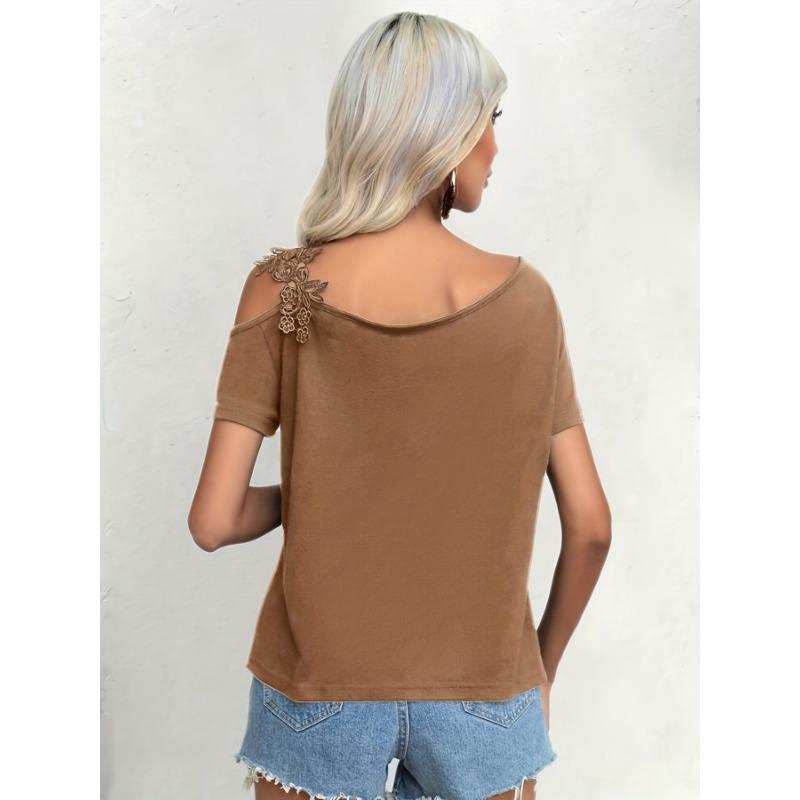 Women's Fashion Casual Summer Spring Solid Color Print Short Sleeve Oblique Collar Blouses & Shirts