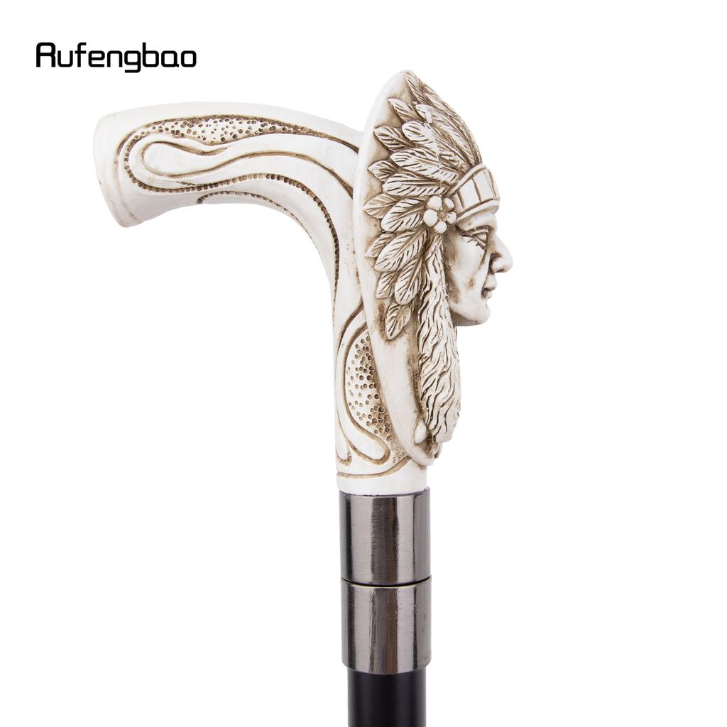 White Resin Feather Skull Head Walking Cane Fashion Decorative Steel Stick Gentleman Elegant Cosplay Cane Knob Crosier 97cm