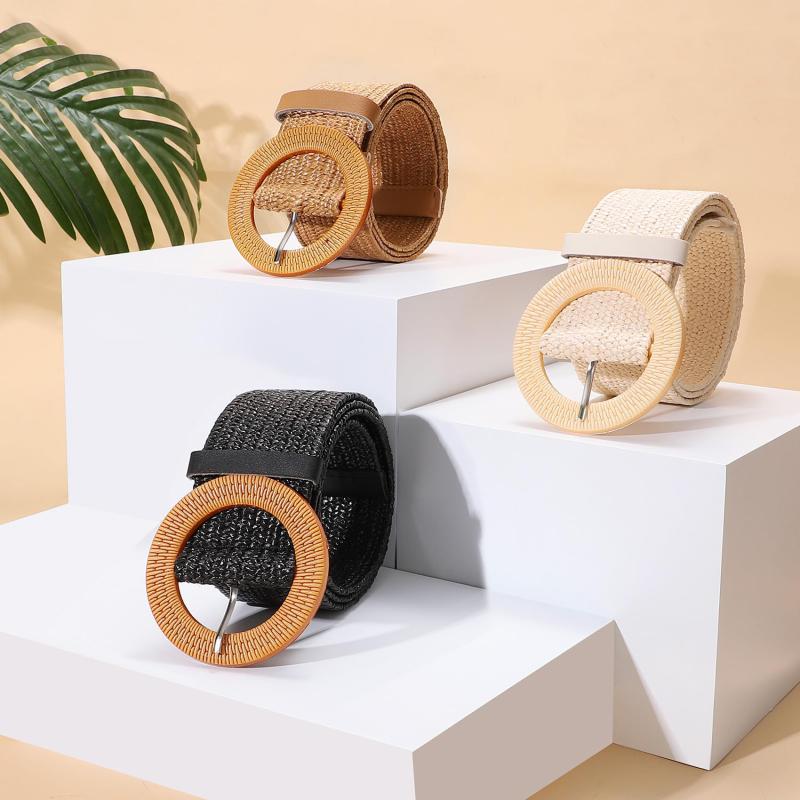 Round Buckle Elastic Braided Belt Women Bohemian Dress Waistband Clothes Decoration Belt