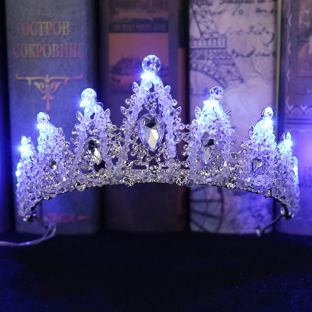 Braut Prinzessin Krone Diadem Leuchtender Strass LED-Licht Kopfschmuck Haaraccessoire für Hochzeit Cosplay Party Haarschmuck Schmuck