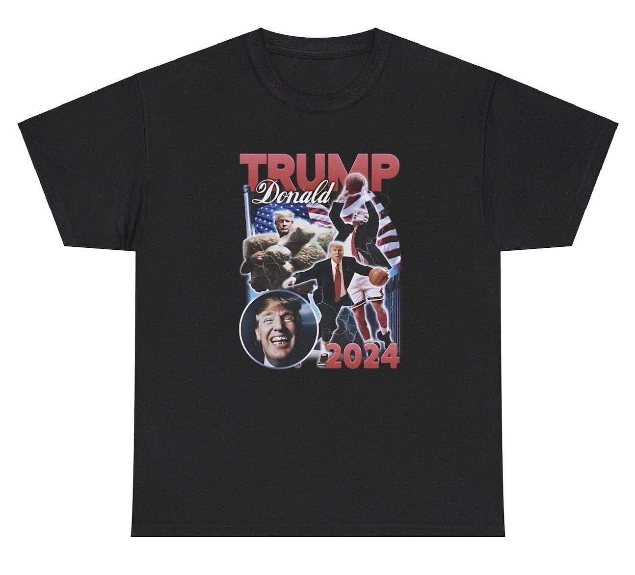 

Trump Donald 2024 T Shirt Funny Grillz Gold Rap Graphic Humor Political Tee 2XL