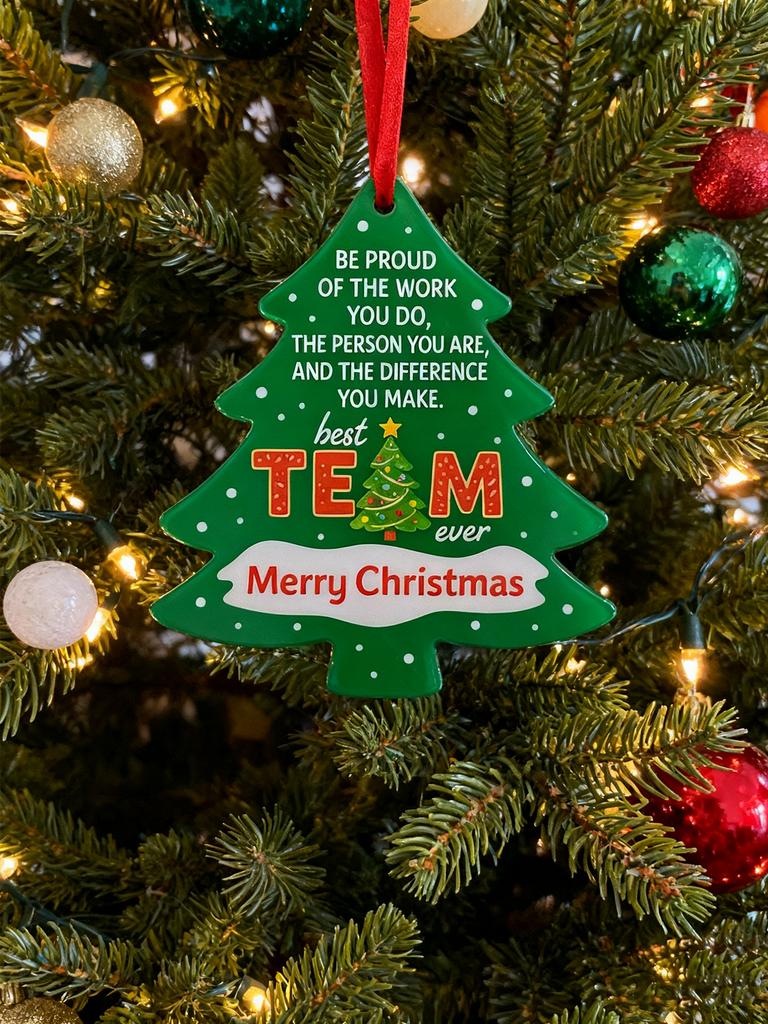 Weihnachten Bestes Team Aller Zeiten Baumförmiger Anhänger Acryl Hängedekoration Festlicher Anhänger Geschenk für Kollegen & Büro Weihnachtsdekoration