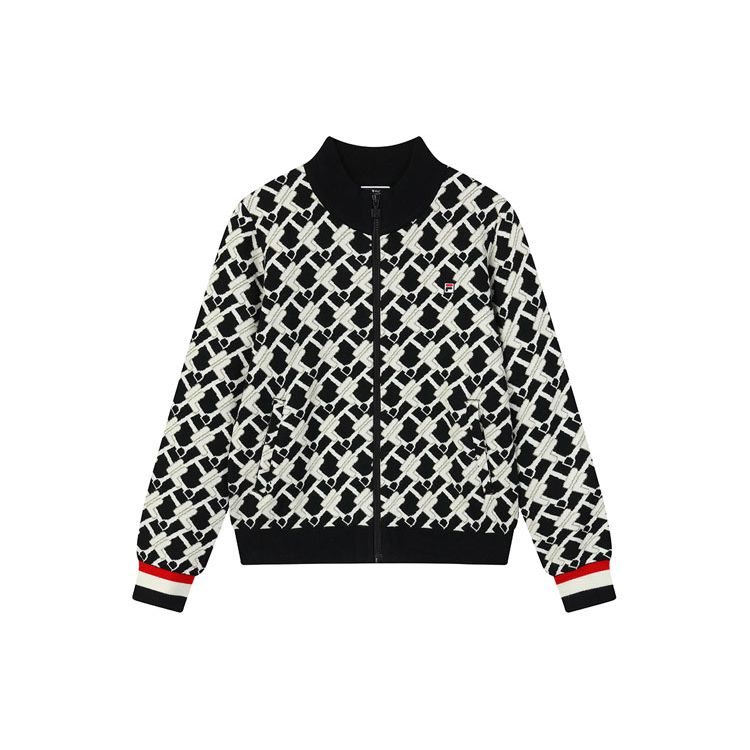 FILA Fleece Knit Zip Cardigan Jacket Women jackets Black F11W141408FBK