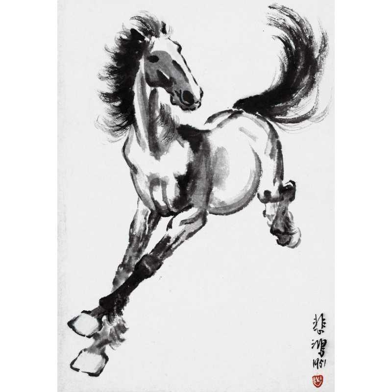 Free Shipping Ink Wash Galloping Horse Poster - Home Decoration Wall Hanging Mural for Dorm, Tea House, Study, or Living Room.