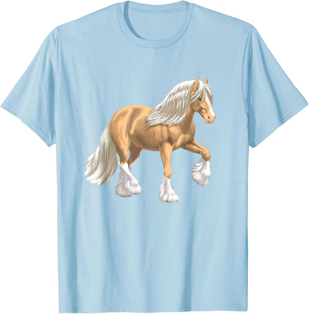 Cob Tinker Horse Graphic Print Round Neck Casual T-Shirt Breathable Lightweight Tee