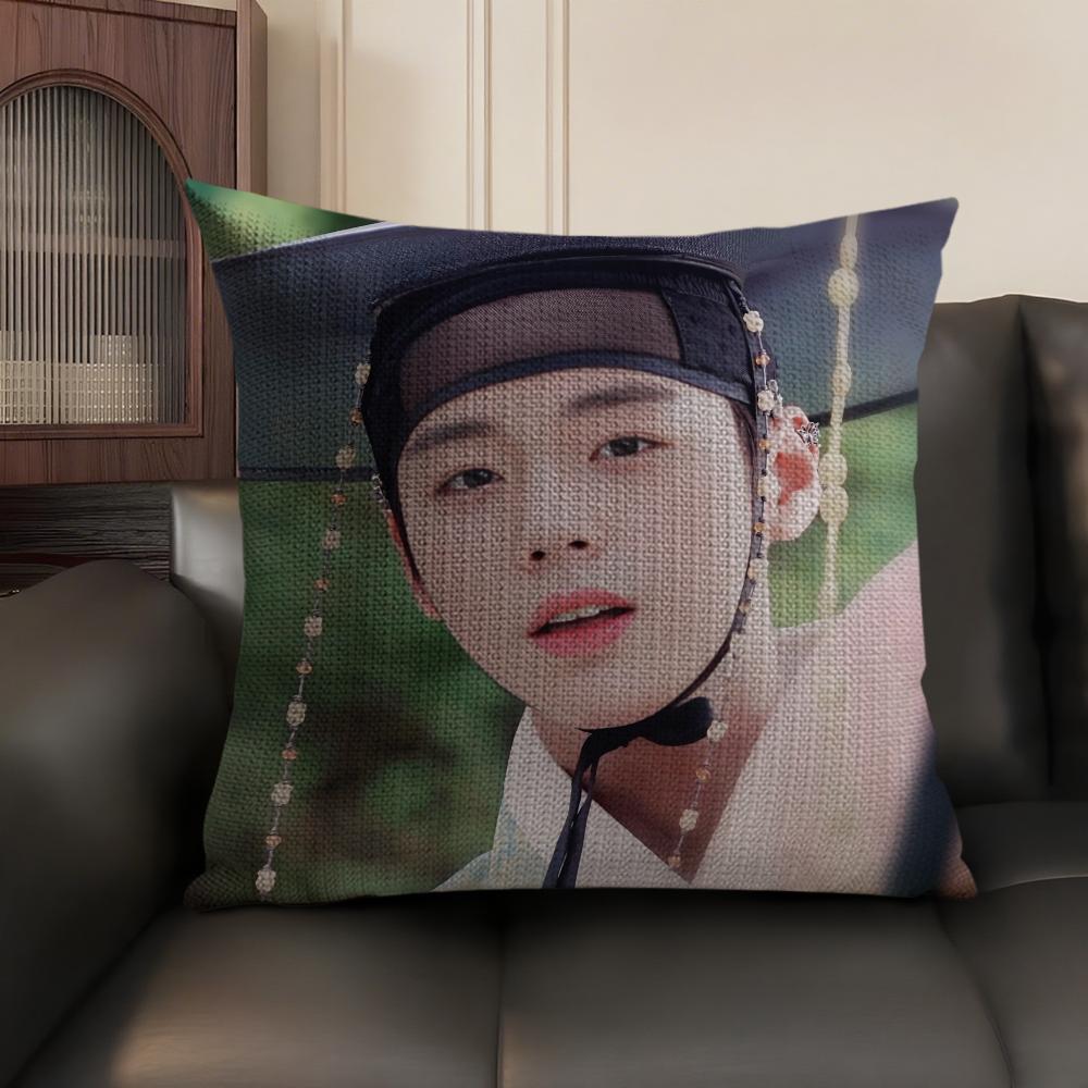 P-Park Ji-Hoon Singer Cushion Cover Natural Linen Organic Fabric Double-Sided Printing Sofa Home Decor Gift Pillow Case