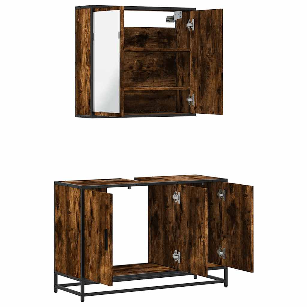 2 piece bathroom furniture set smoked oak wood based material