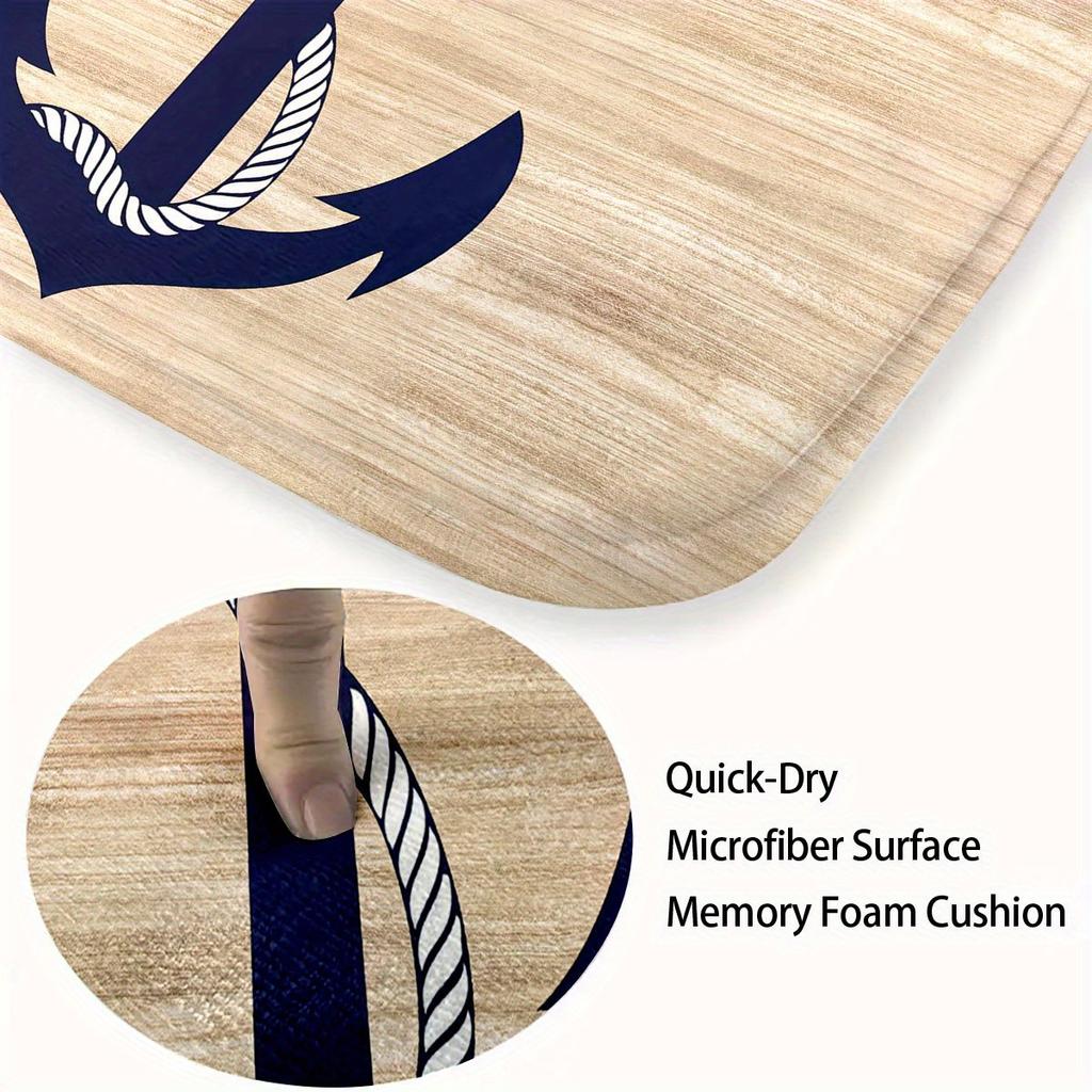 3pcs Sailing Boat Anchor Bathroom Rug Set Non-Slip U-Shaped Mat and Toilet Lid Cover Ocean Nautical Theme Washable Floor Mats