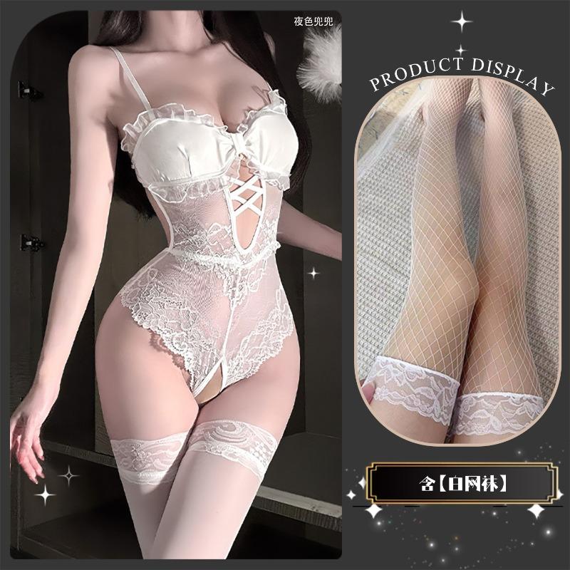 Sexy Lingerie Sexy Suspender Lace Seduction Nightdress Hot Open Onesie Women's Pajamas Perspective Uniform