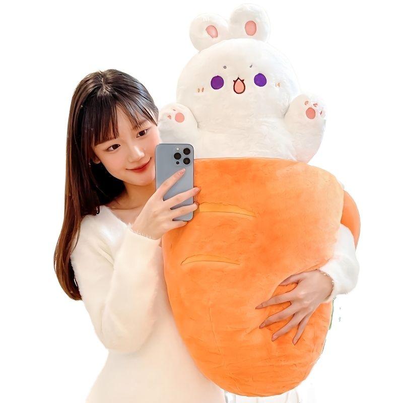 80X45cm Kawaii Taiyaki Katze Plüschtier Kaninchen versteckt sich in Karotte Hund in großen Knochen Fähre Tiere Plüschtier Dekokissen für Kinder Mädchen