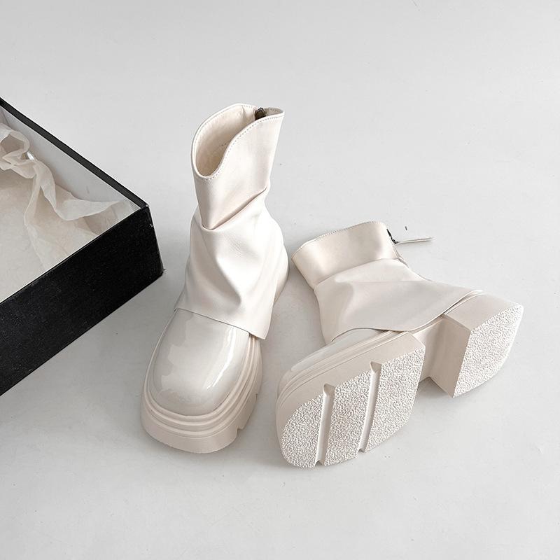

2025 Новая обувь для женщин Роскошные женские ботильоны Круглый носок Массивный каблук Ботинки на молнии Ботильоны Женская платформа на каблуке Zapatos 35 белый