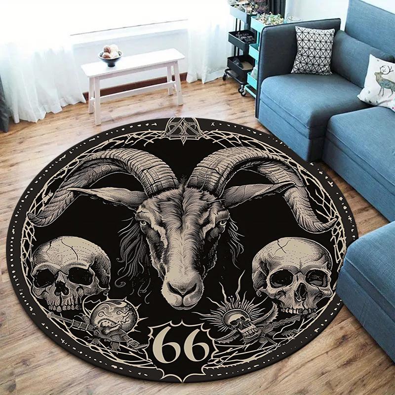 Retro Skull Round Area Rug,Carpet Rug for Living Room Bedroom Sofa Playroom Decor,Non-slip Floor Mat