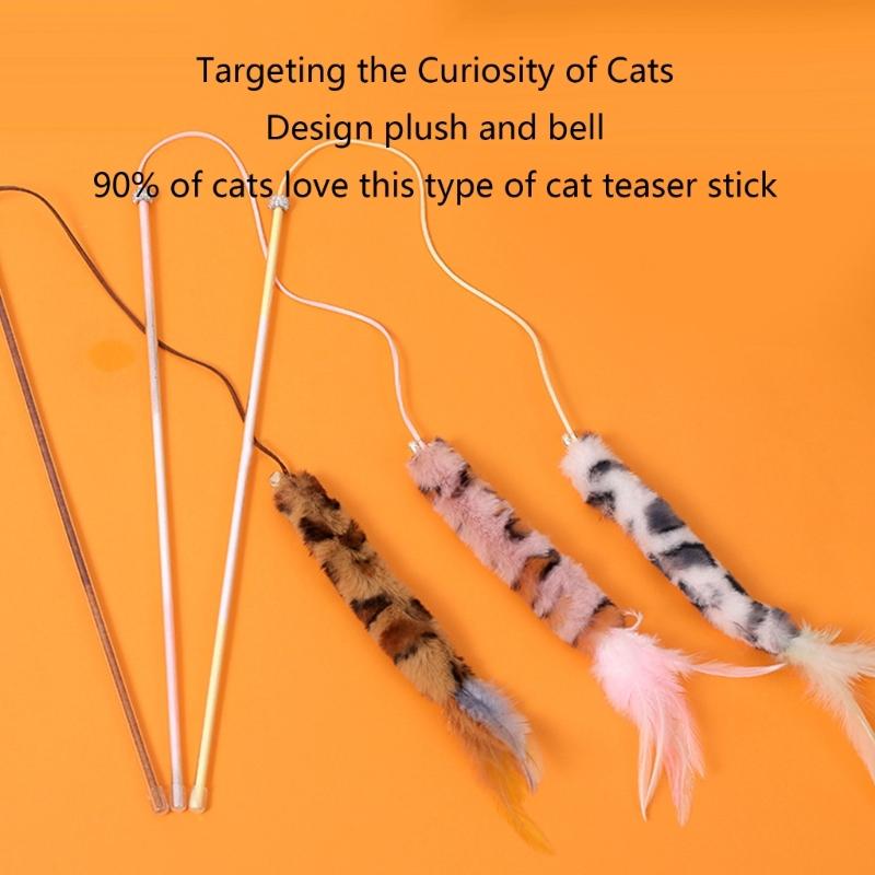 Cat Furry Toy Wands Toy with Furry LeopardPrint Lovely Teasers for Kitten or Cats Plaything Gift for Indoor Cat