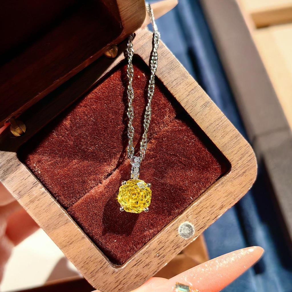 Octagonal Millennium Rose Paraíba Necklace with High Carbon Diamonds, Colorful Stud Earrings & Yellow Diamond Ring for Women