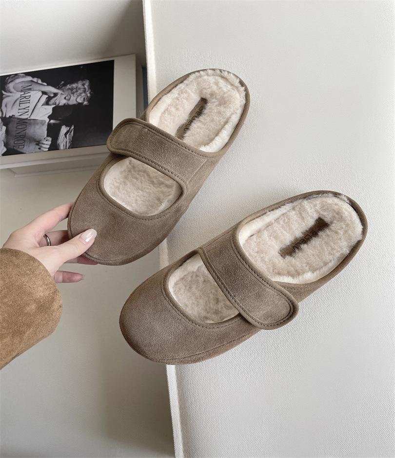 Baotou Slippers Women's Outer Wear 2025 Autumn and Winter New Soft Flat Mary Jane Shoes Ugly Cute Velcro Light Mouth Lazy Shoes