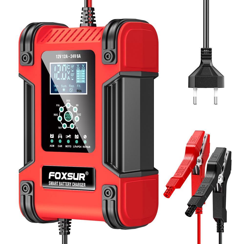 12A 7-Stage AGM & Lithium-Iron Battery Charger for 12V/24V Motorcycles & Cars EU Standard
