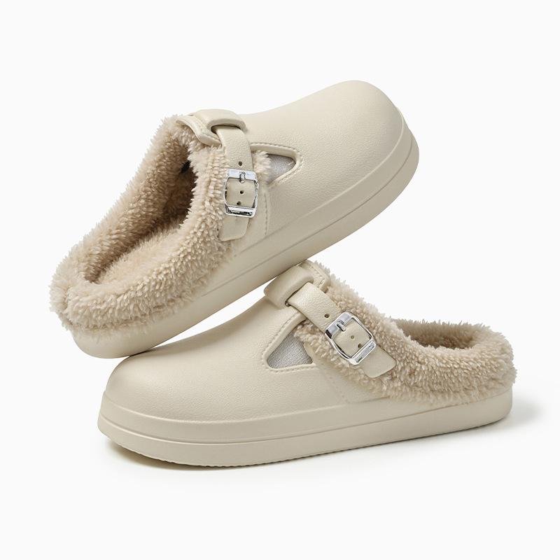 Fashion Winter Warm Fur Clogs Slippers for Women EVA Waterproof Non Slip House Slippers Woman Indoor Outdoor Thick Plush Cotton Shoes