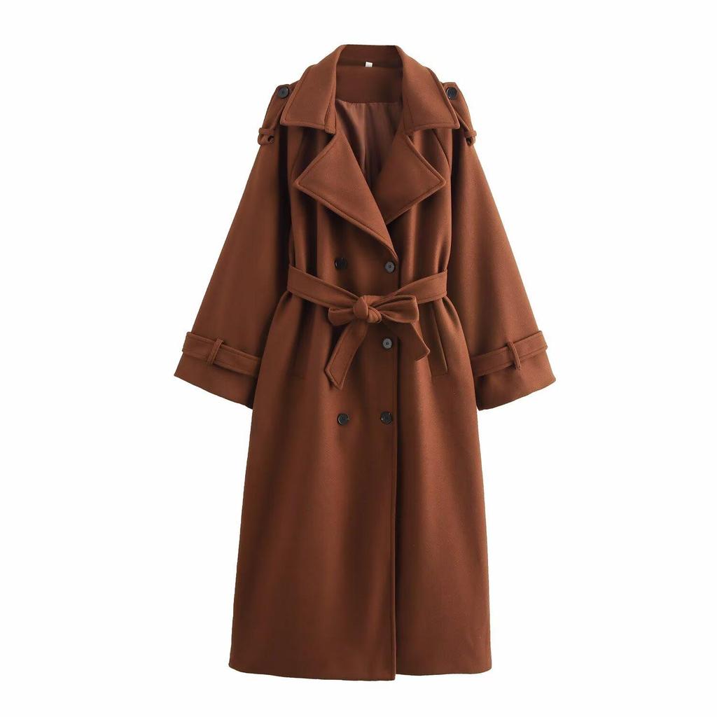 2024 Winter Women's European & American Style Double-Breasted Long Coat with Belt