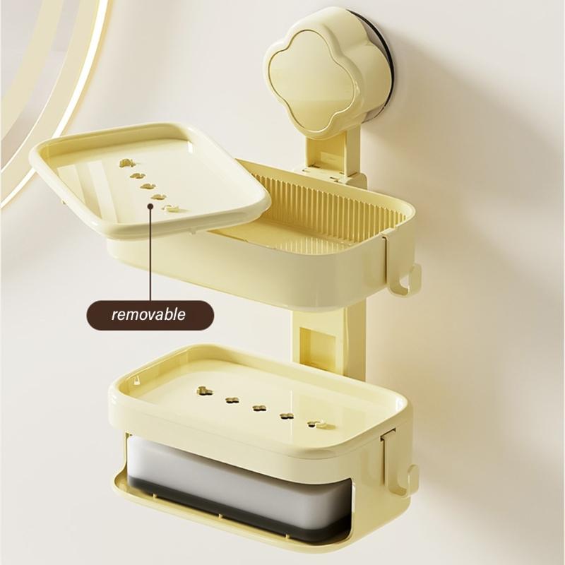 Soap Dish Soap Holder for Shower Single/Double Layer Wall Mounted Soap Rack No Drilling Self Draining for Bathroom