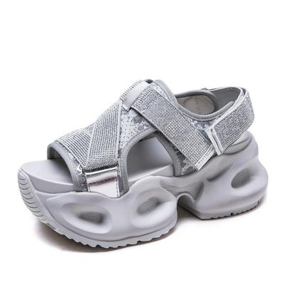 Μόδα 6.5CM Συνθετικό Δέρμα Καλοκαιρινό Bling Μικτό Χρώμα Μόδα Ανοιχτό Δάχτυλο Κούφια Πλατφόρμα Τακούνι Χοντρό Αθλητικό Παπούτσι Γυναικεία Άνετα Παπούτσια