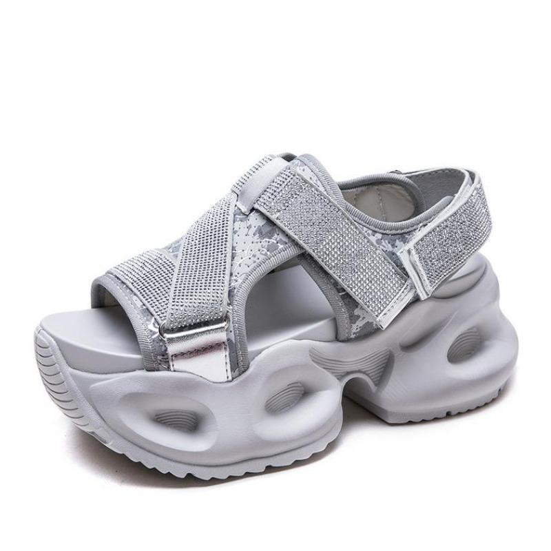 Fashion 6.5CM Synthetic Leather Summer Bling Mixed Color Fsahion Peep Toe Hollow Platform Wedge Chunky Sneaker Women Comfy Shoes