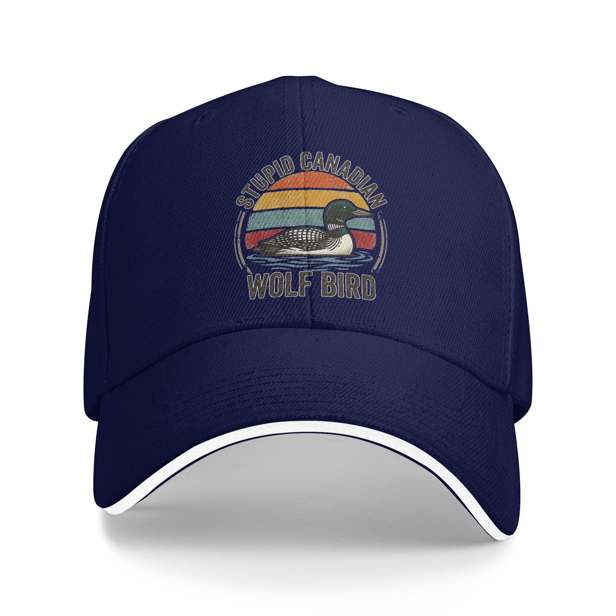 

Stupid Canadian Wolf Funny Bird Humor Quote Baseball Cap Streetwear Men Trucker Hat Adjustable Print Outdoor Sports Snapback Cap One Size темно-синього кольору