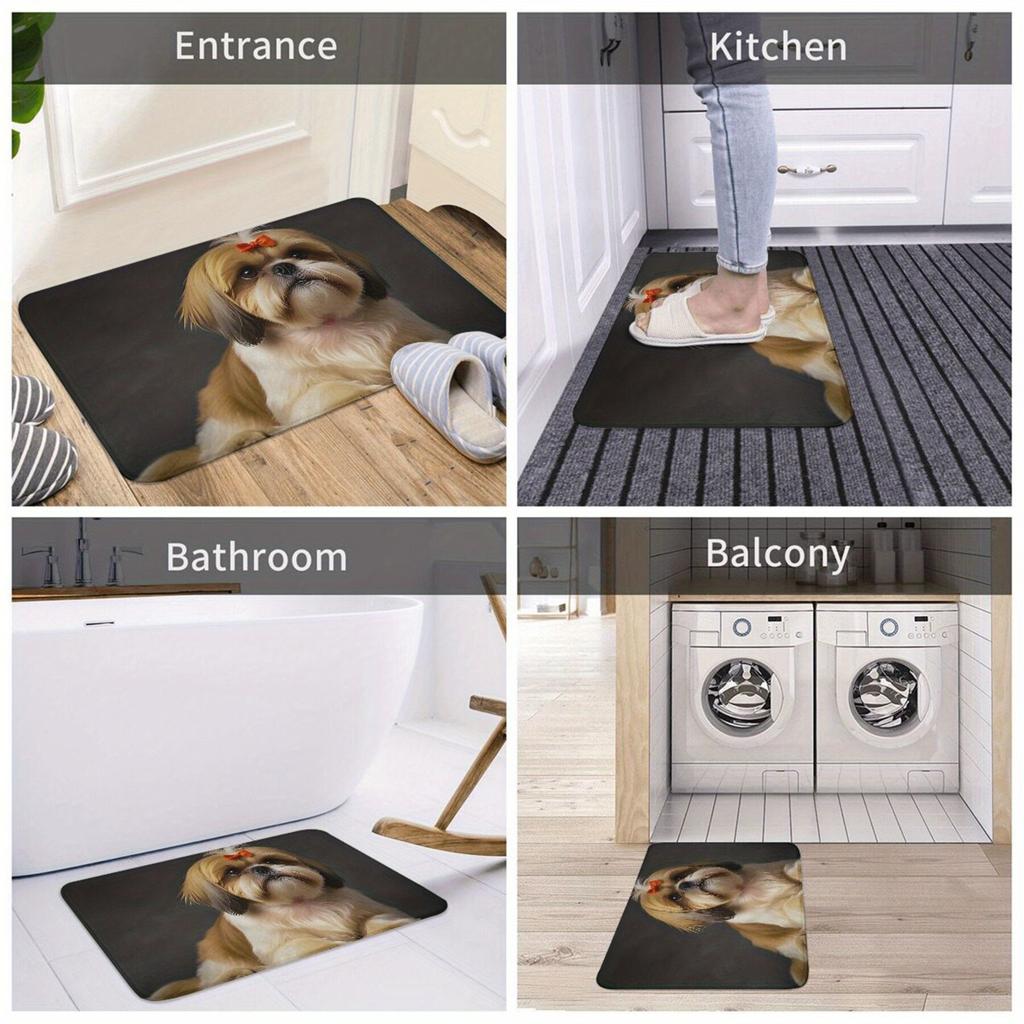 1Pcs Anti Fatigue Kitchen Rugs,   Cute Dog and Paw Print Waterproof Non-Slip Thick Cushioned Kitchen Mat Heavy Duty Comfort Standing Mat for Kitchen