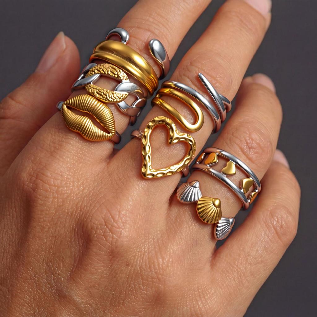 Fashion Geometric Rings for Women Gold Silver Color Stainless Steel Adjustable Ring Wedding Party Fashion Christmas Jewerly Gift