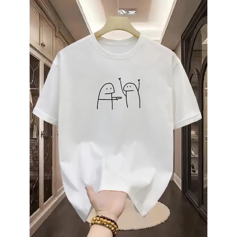 Men's Cotton Simple Print Short-Sleeve T-Shirt, Comfortable and Breathable for Leisure, High-Quality Three-Needle Heavy Craftsmanship