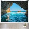 Loccor Sea Cave Tapestry Blue Ocean Water Waves Rocks Scenic Tapestries Nature Beach Island Landscape Wall Hanging for Bedroom A