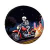 Pixel Style Skeleton Riding Red Motorcycle Night Road Scene Polyester Tire Cover, Wear-Resistant Road Decoration Set