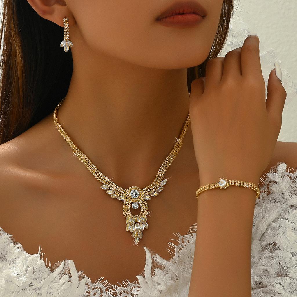 Bride Fashion Copper Claw Chain Angel Wings Necklace Earrings Bracelet Ring Jewelry Set Wedding Banquet Party Festival Gift