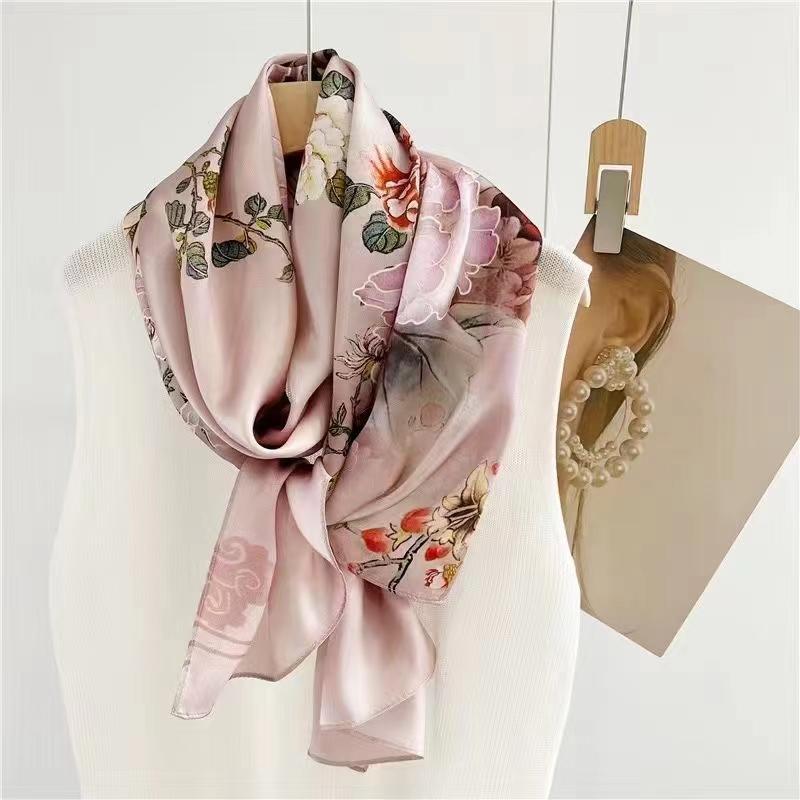 China Style Blue White 100% Silk Flower Women'S Scarf Shawl Dufanda Fall Winter Long Scarves Hijabs Fashion Silk Scarf