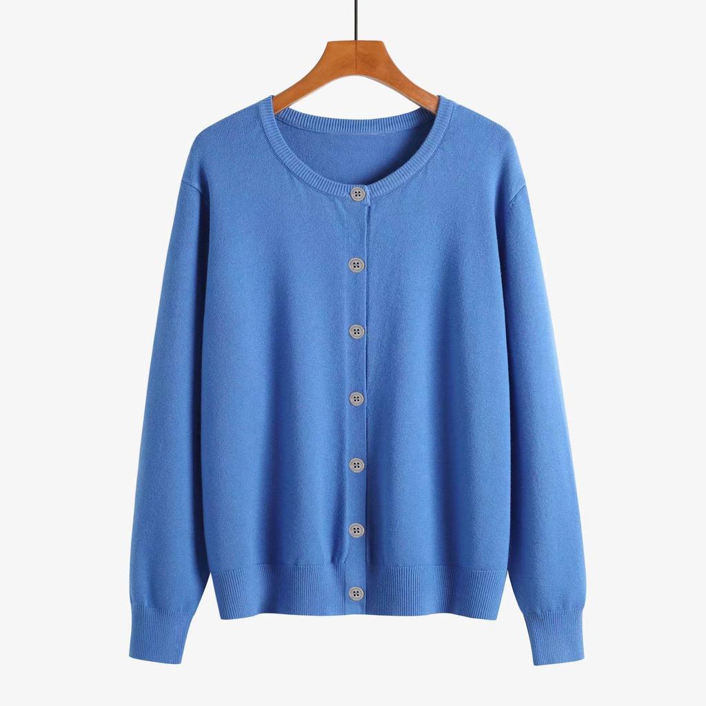 Women's Round Neck Knit Cardigan - Autumn Lightweight Short Coat, Casual Style