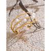 Yhpup 65mm Elegance Simulated Pearls Layered Hollow Cuff Bracelet Bangle 18K Gold Color Stainless Steel Chic Wrist Jewelry