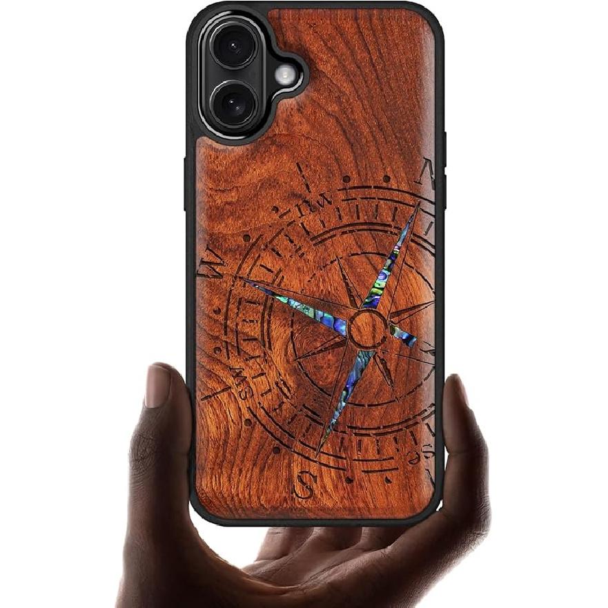 Carveit Magnetic Case for iPhone 16 Plus Case, Wood Artisan Engraved & Handmade Shell Inlaid, TPU Shockproof Cover, Compatible with MagSafe Wireless