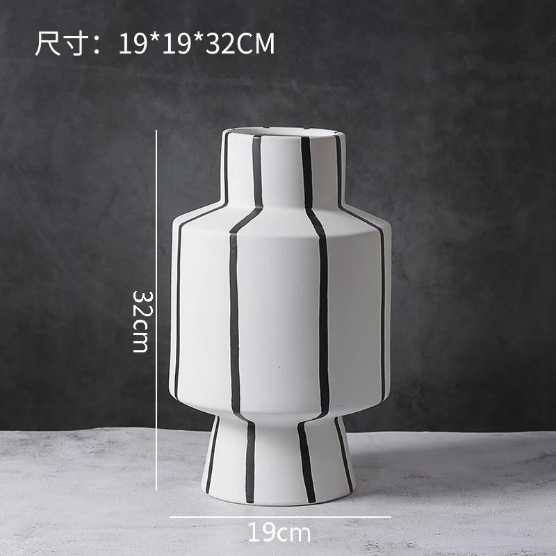 Black and White Striped Ceramic Vase Desktop Ornaments Flower Arrangement Living Room Aesthetic Decoration
