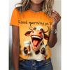 T-shirt con motivo mucca felice per donna, magliette divertenti con stampa 3D di animali, magliette estive alla moda, maniche corte, scollo rotondo, abbigliamento da strada