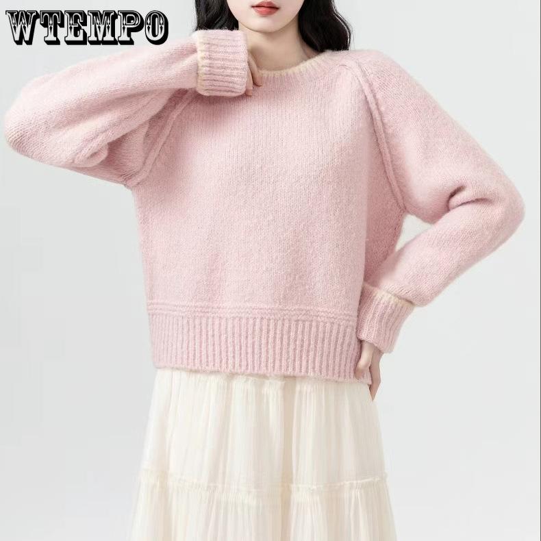 Short Grey Sweater on Women's Autumn and Winter Round Neck Knitted Sweater
