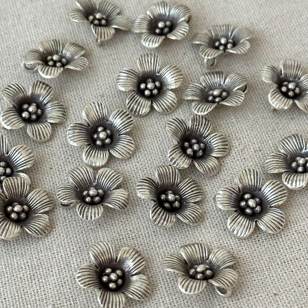 Handmade Thailand Silver Five-Petal Flower Pendant Spacer Beads for DIY Bracelets