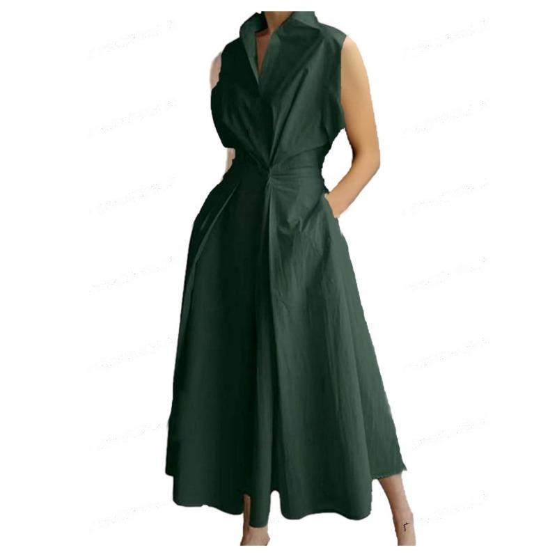 Dress summer new commuter fashion solid color V-neck women's button pendulum dress