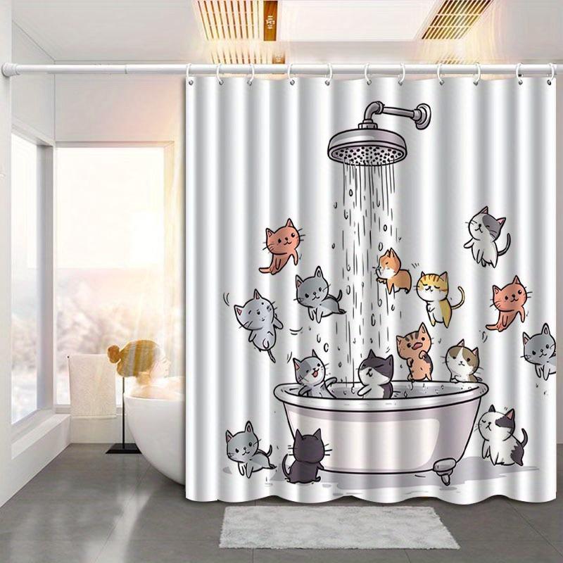 Cute Cat Shower Curtain Cartoon Kitten Bath Scene Fun Animal Art Pet Lover Decor Waterproof Printed Bath Curtain Home Fashion